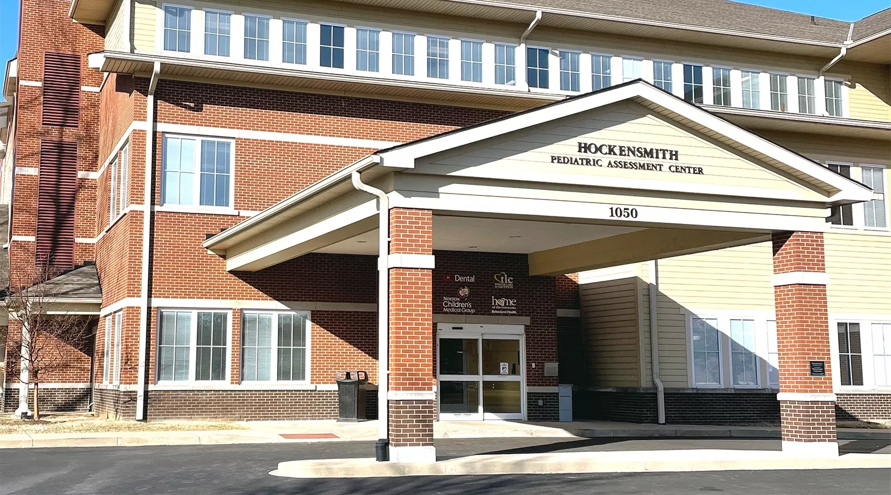 Front entrance of Hockensmith building on the campus of Home of the Innocents